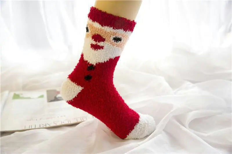 Elderly Elk Half Fleece Christmas Socks for Adults