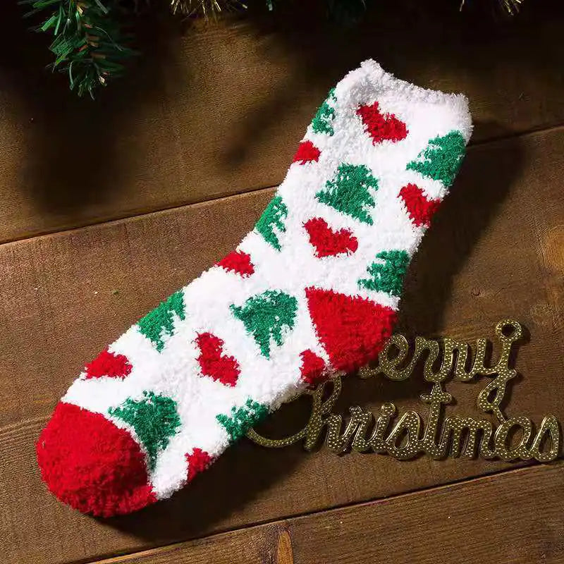 Elderly Elk Half Fleece Christmas Socks for Adults