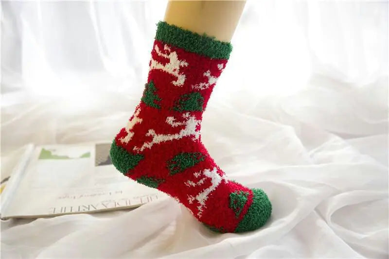 Elderly Elk Half Fleece Christmas Socks for Adults