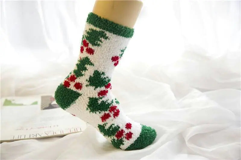 Elderly Elk Half Fleece Christmas Socks for Adults