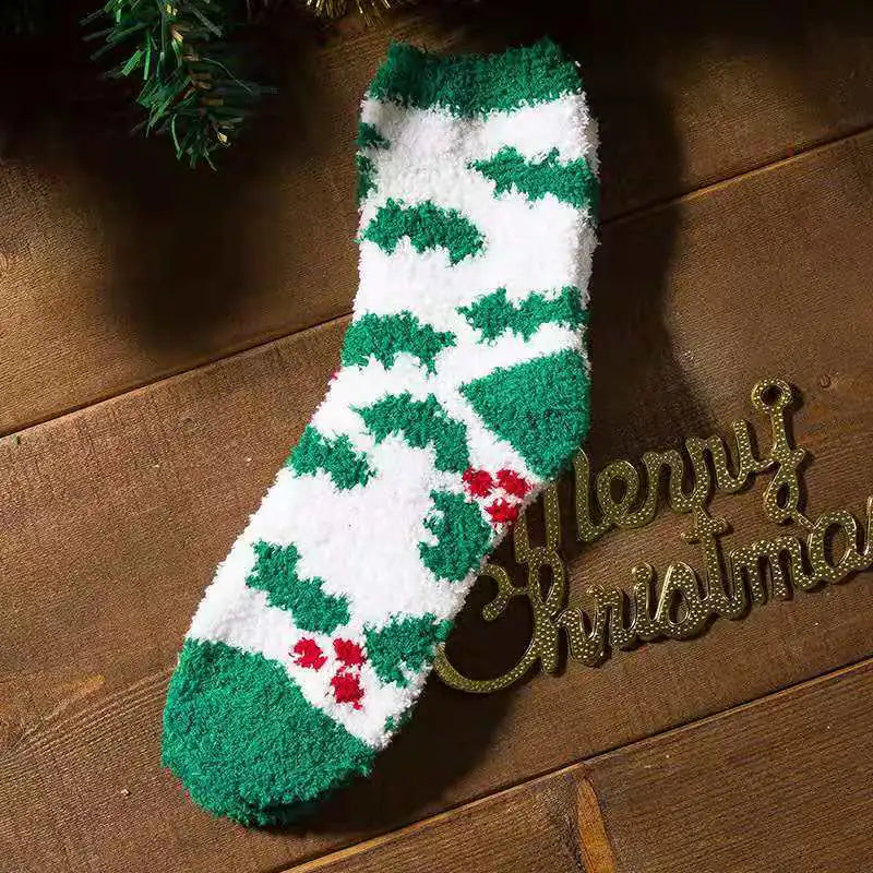 Elderly Elk Half Fleece Christmas Socks for Adults