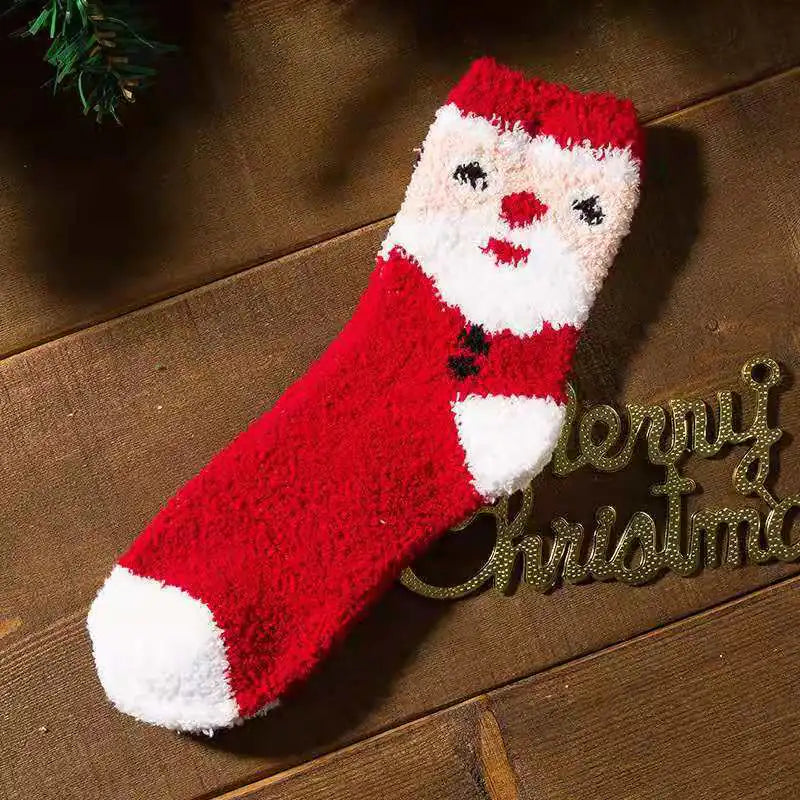 Elderly Elk Half Fleece Christmas Socks for Adults