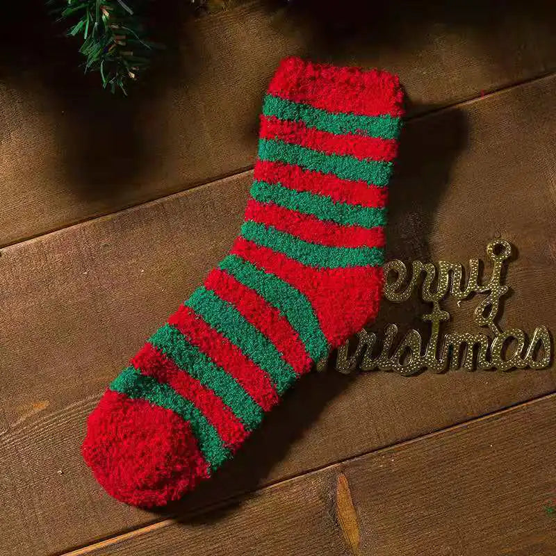 Elderly Elk Half Fleece Christmas Socks for Adults