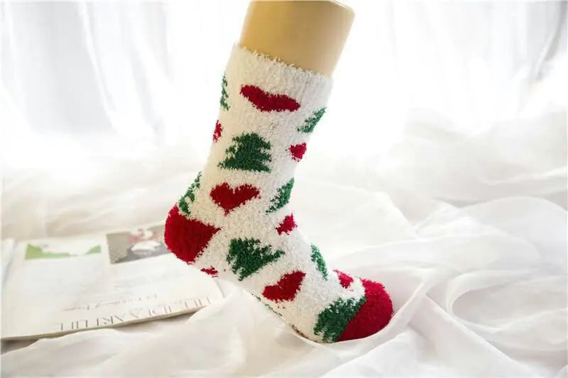 Elderly Elk Half Fleece Christmas Socks for Adults