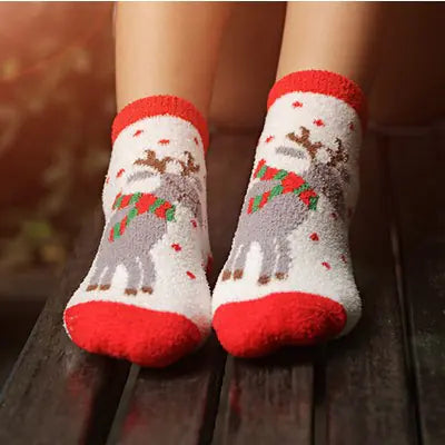 Cute Coral Fleece Kids' Christmas Socks for Boys & Girls