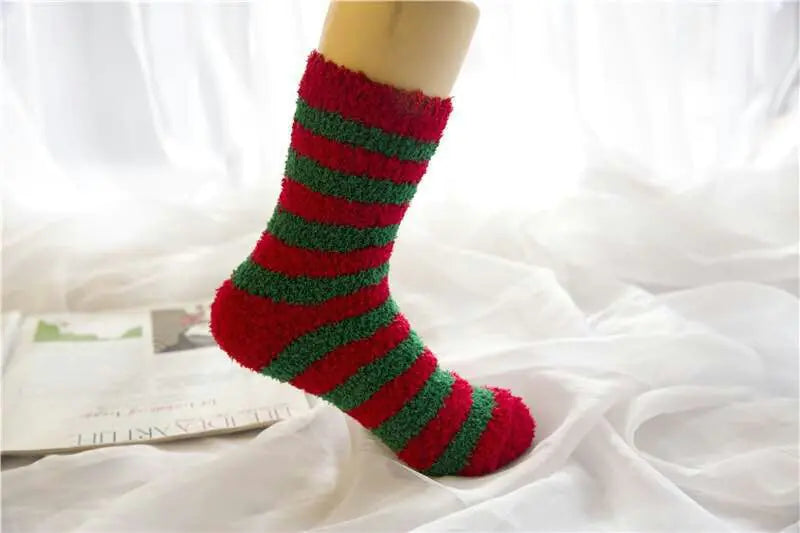 Elderly Elk Half Fleece Christmas Socks for Adults